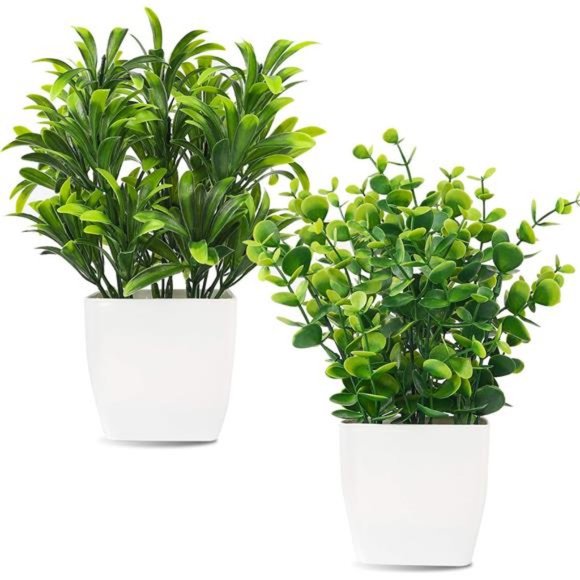 2pcs Small Fake Plants in White Planters Artificial Plants for Home Decor Indoor - Picture 1 of 6